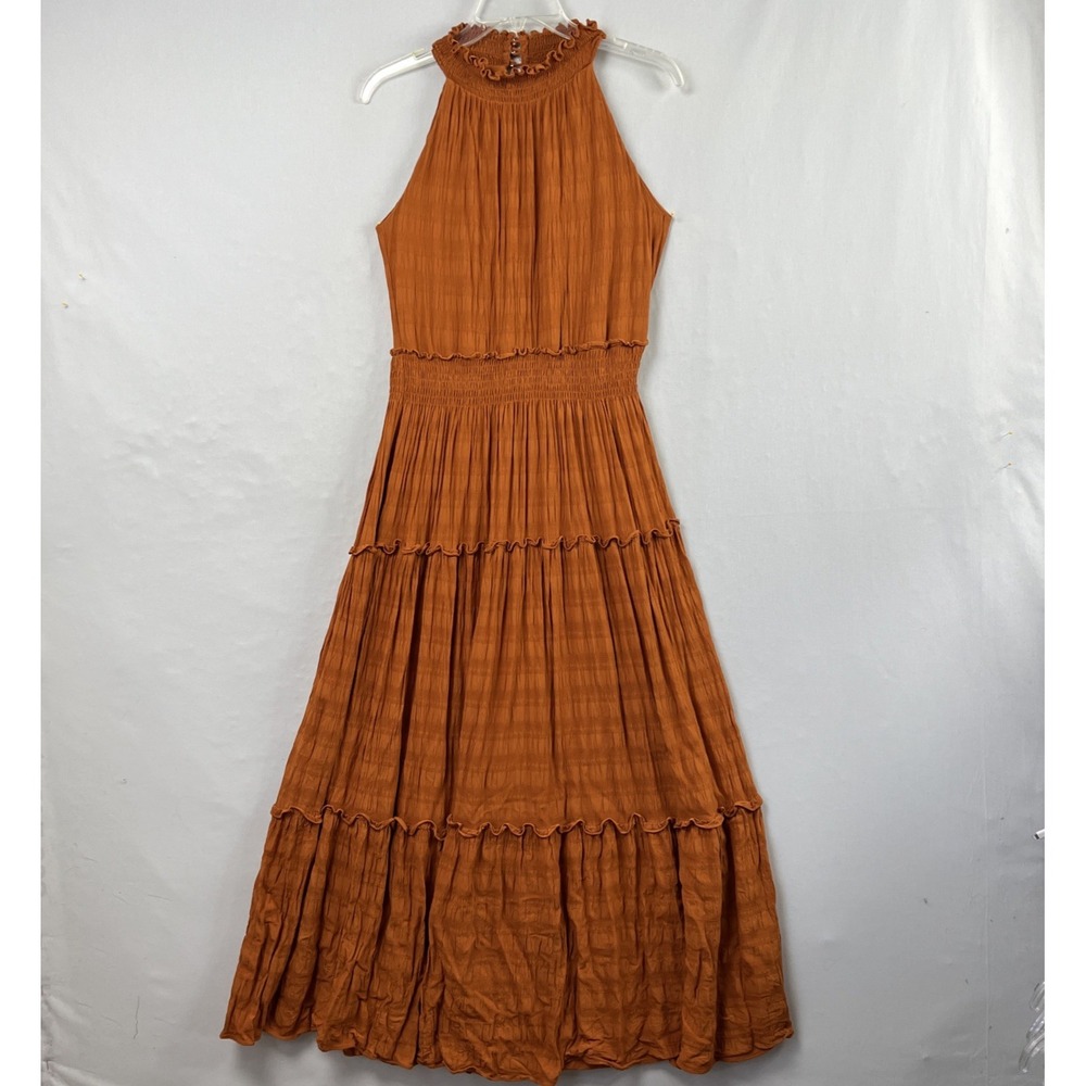 Just Taylor Maxi Dress Womens  4 Tiered Gauze Ruffle Gauze High Neck Beach